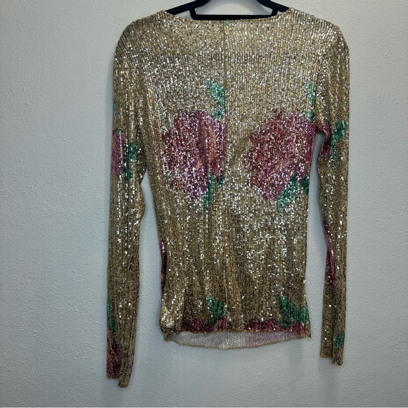 NWT FREE PEOPLE Printed Gold Rush Long Sleeve / Champagne Combo Size Small - Picture 8 of 13